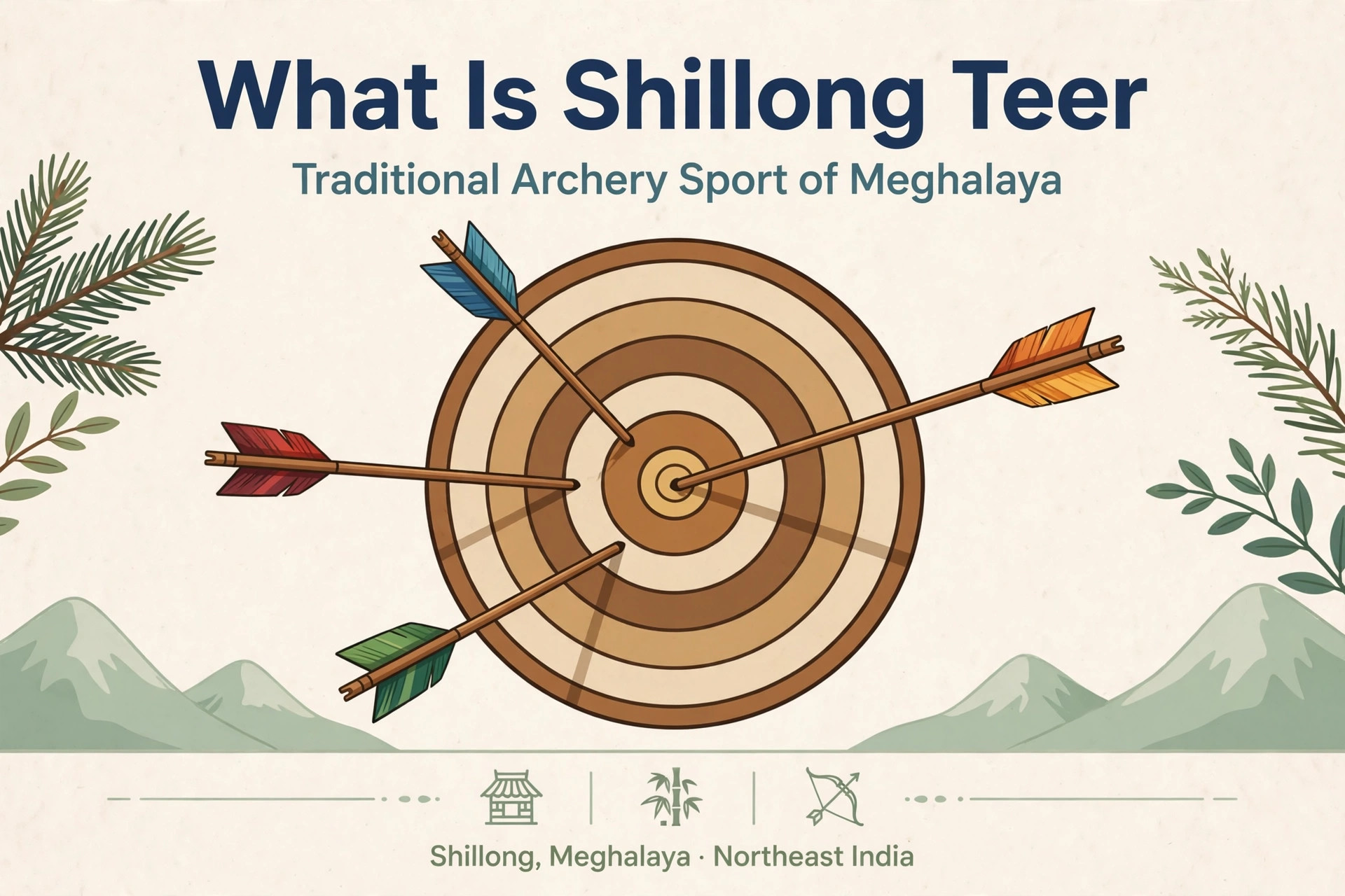 What is Shillong Teer explained with archery target and ticket graphic
